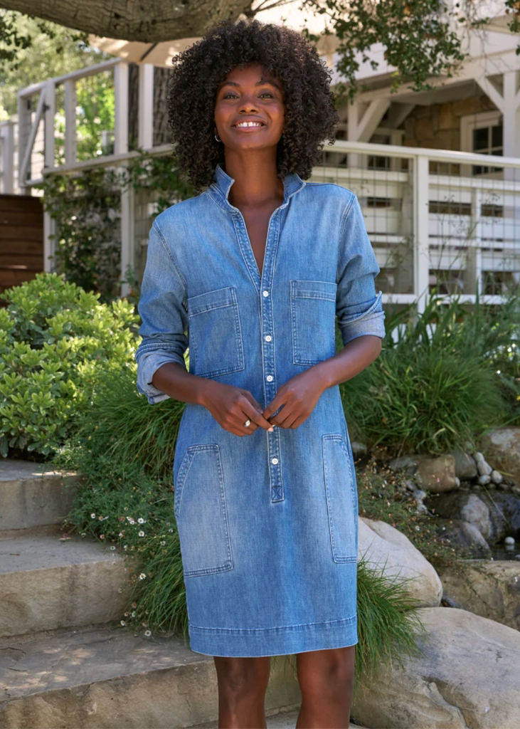 Frank & Eileen | Long Sleeve Playsuit Dress | Italian Dream Light Denim
