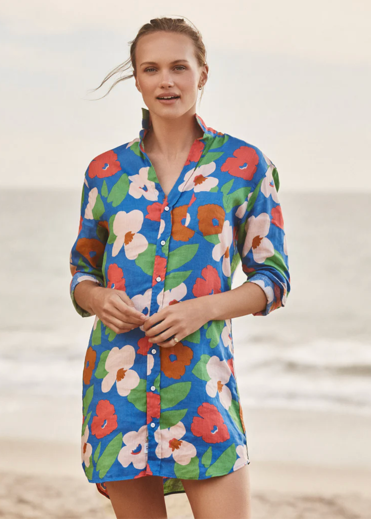 Frank & Eileen Mary Bright Blue Floral, Italian Classic Linen Blue XS Frank & Eileen Mary Bright Blue Floral, Italian Classic Linen Blue XS