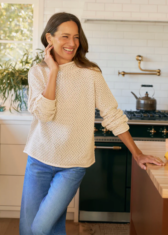 Frank & Eileen | Monterey Pointelle Sweater | Pure Italian Cotton | Sand