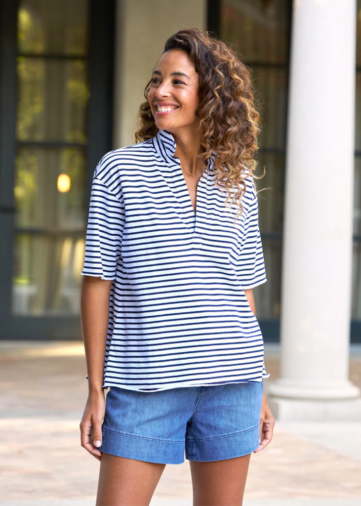Frank & Eileen | Patty Popover SS Henley | Heritage Jersey | Stripe