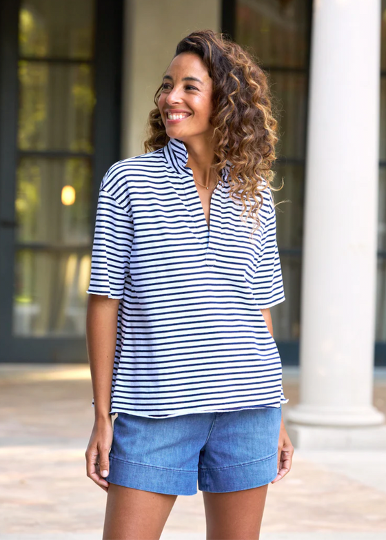 Frank & Eileen | Patty Popover SS Henley | Heritage Jersey | Stripe