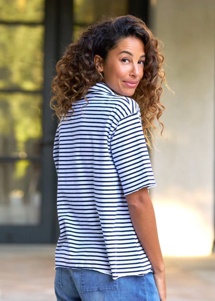 Frank & Eileen | Patty Popover SS Henley | Vintage Jersey | Navy Stripe