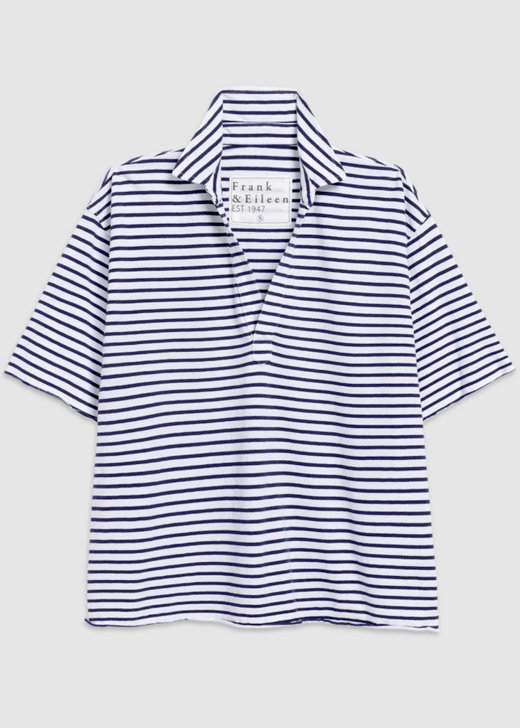 Frank & Eileen | Patty Popover SS Henley | Vintage Jersey | Navy Stripe