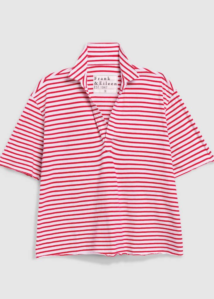 Frank & Eileen | Patty Popover SS Henley | Vintage Jersey | Red Stripe