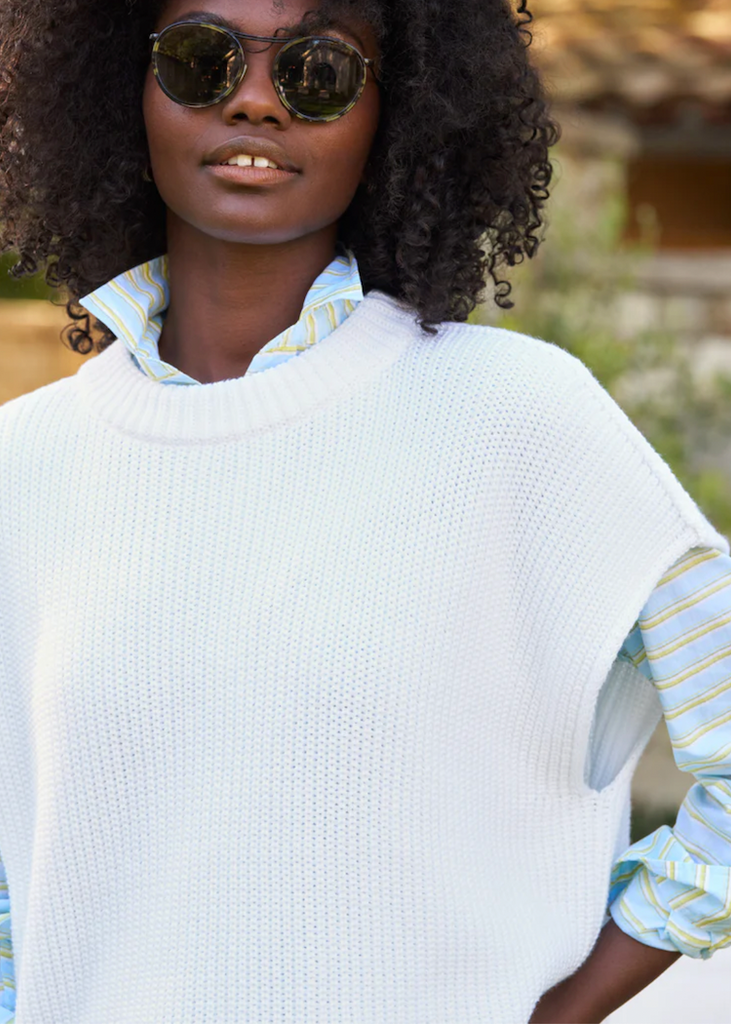 Frank & Eileen | Pebbles Sweater Vest | Pure Italian Cotton - White