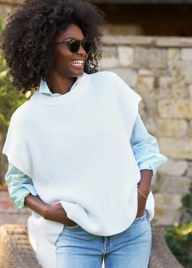 Frank & Eileen | Pebbles Sweater Vest | Pure Italian Cotton - White