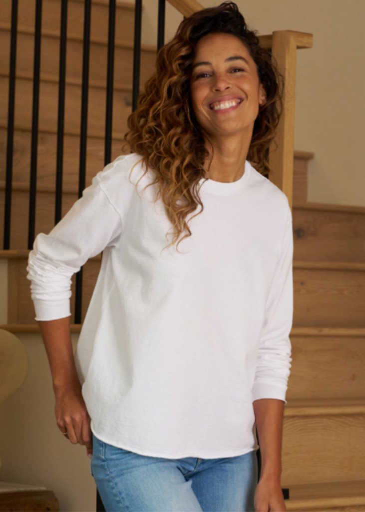 Frank & Eileen | Quinn Long-Sleeve Crew Tee | Heritage Jersey | White