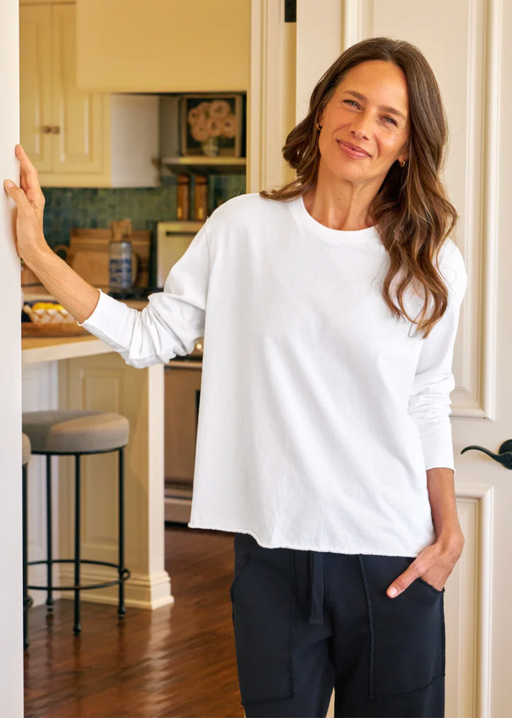 Frank & Eileen | Quinn Long-Sleeve Crew Tee | Heritage Jersey | White