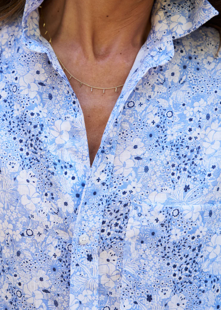 Frank & Eileen | Rory Maxi Shirtdress | Italian Classic Linen - Blue Floral