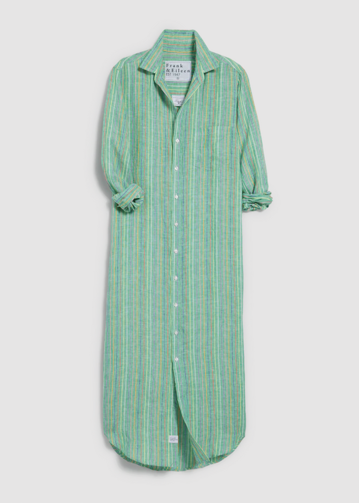 Frank & Eileen | Rory Maxi Shirtdress | Italian Classic Linen | Green Stripe
