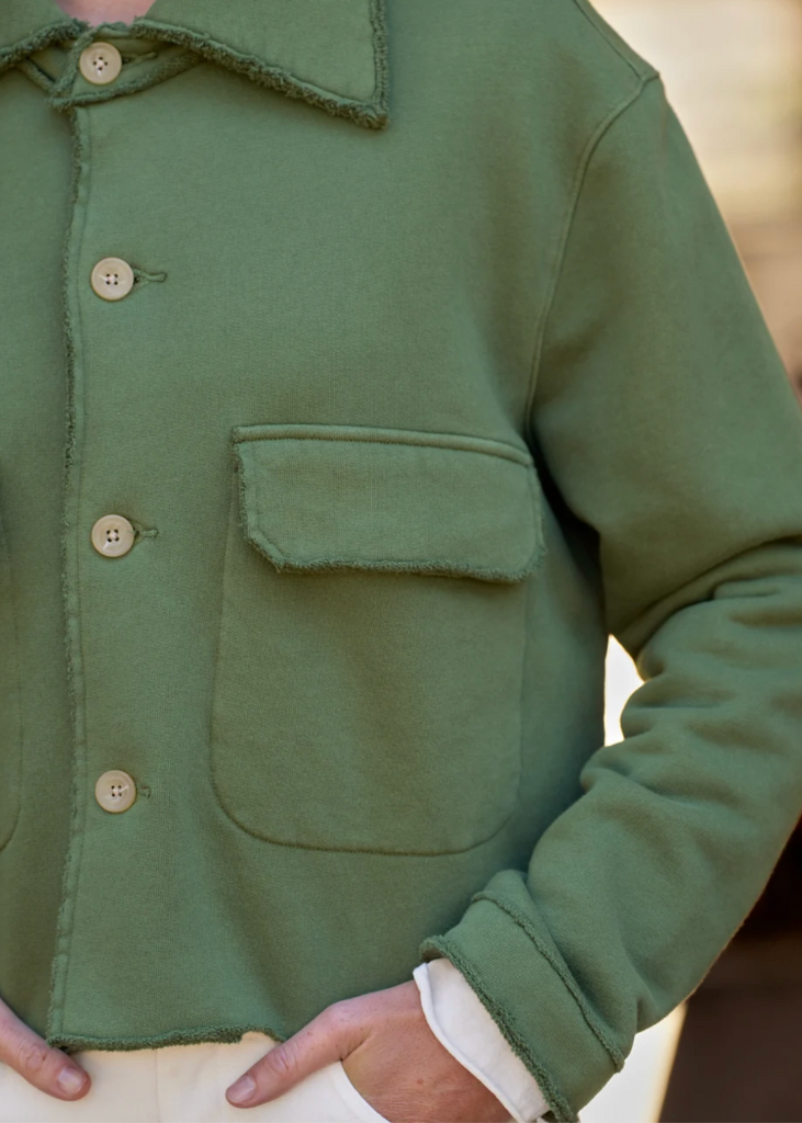 Frank & Eileen | Rowan Cropped Sweatshirt Utility Jacket | Triple Terry in Nori