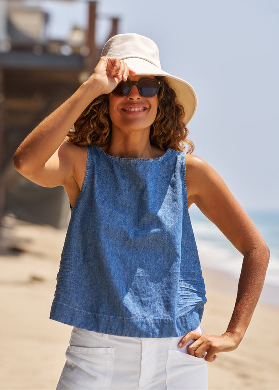Frank & Eileen | Shelly Shell Tank | Distressed Famous Denim