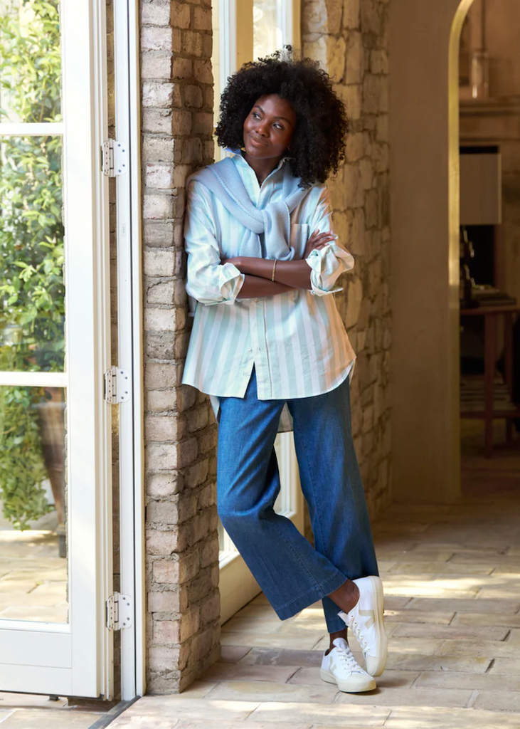 Frank & Eileen | Shirley Oversized Button Up Shirt | 1947 Italian Oxford - Wide Sage Stripes