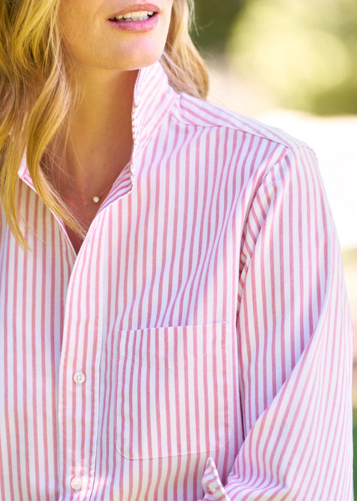 Frank & Eileen | Silvio Untuckable Button-Up | Italian Brushed Oxford | Coral Stripe