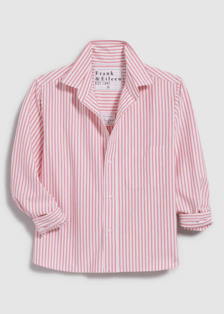 Frank & Eileen | Silvio Untuckable Button-Up | Italian Brushed Oxford | Coral Stripe
