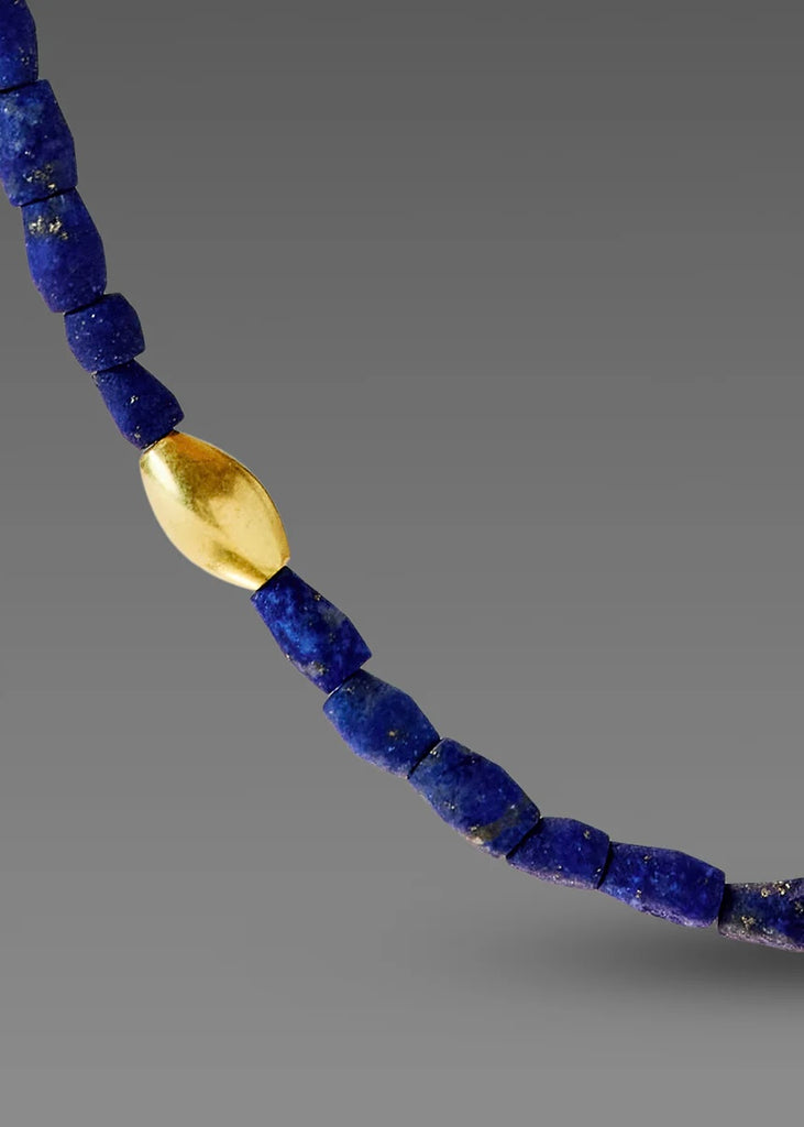 Ananda Khalsa | Beaded Lapis Necklace With 20k Gold Rice Beads