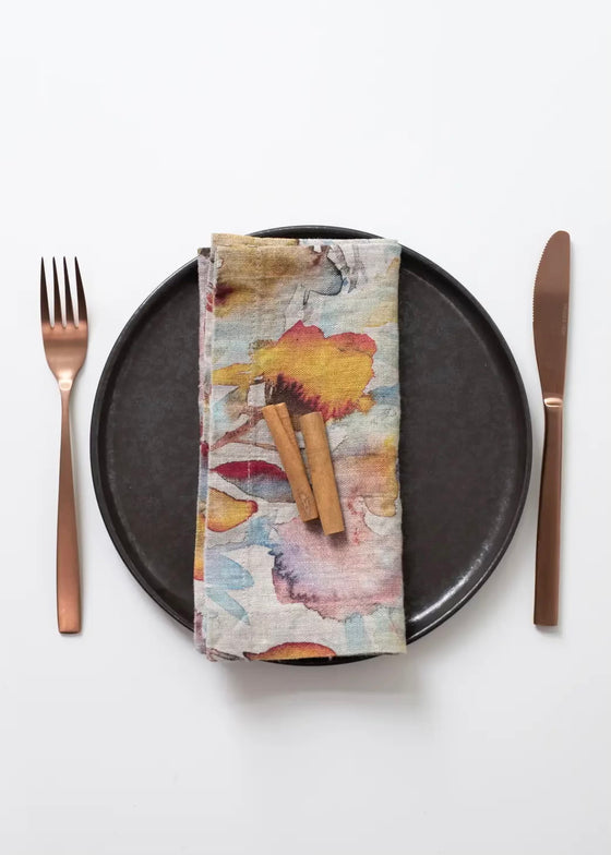 Linen Napkins | Natural Orange Floral