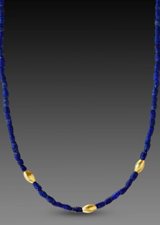 Ananda Khalsa | Beaded Lapis Necklace With 20k Gold Rice Beads