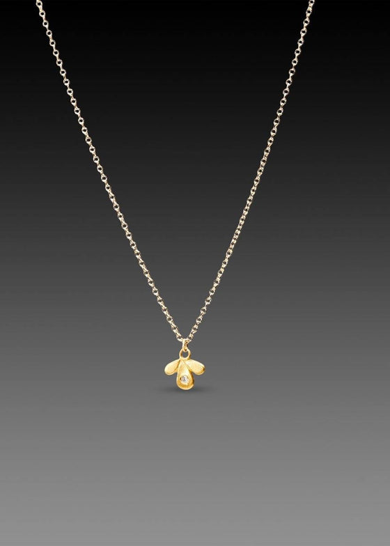 Ananda Khalsa | 22k Gold Leaf Trio Charm Necklace with Diamond in 14k Gold Chain