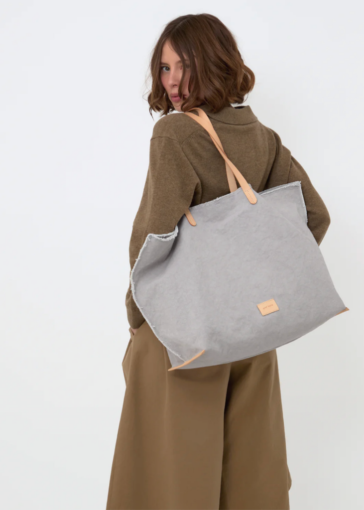 Graf Lantz | Hana Canvas Boat Bag | Stone Vachetta