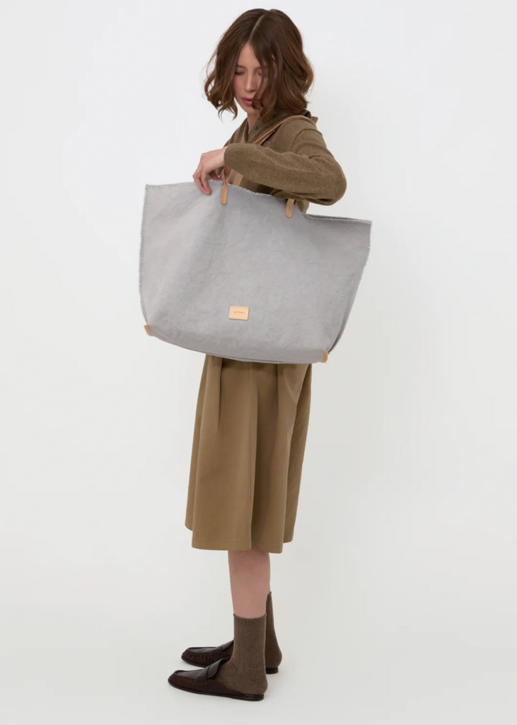 Graf Lantz | Hana Canvas Boat Bag | Stone Vachetta
