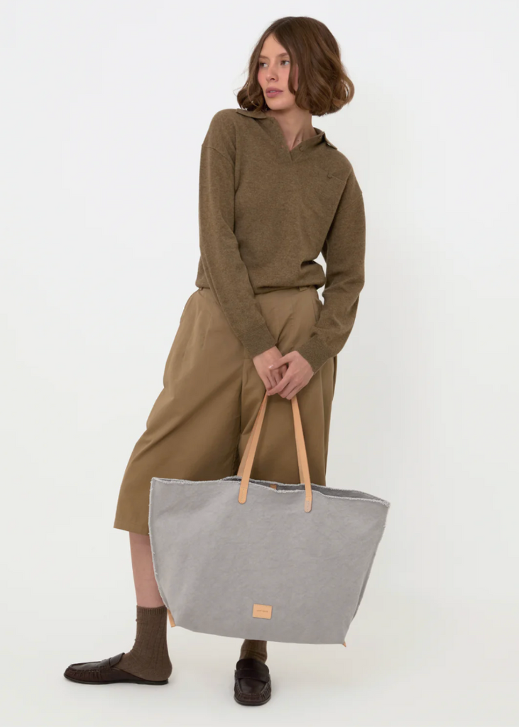 Graf Lantz | Hana Canvas Boat Bag | Stone Vachetta