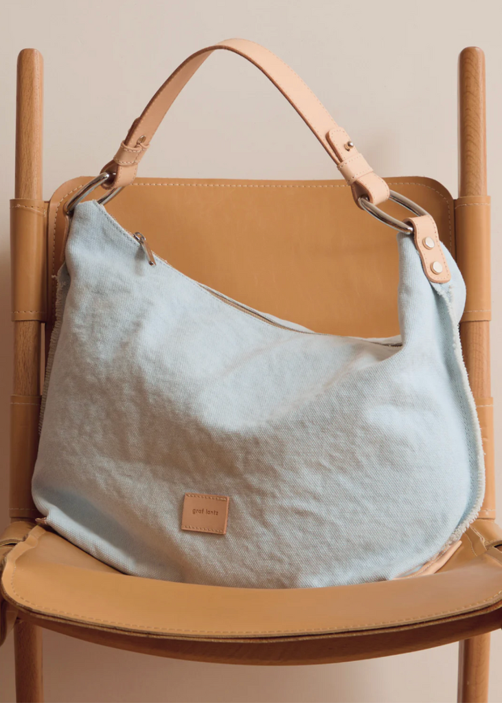 Graf Lantz | Hana Canvas Hobo Bag | Mist Vachetta