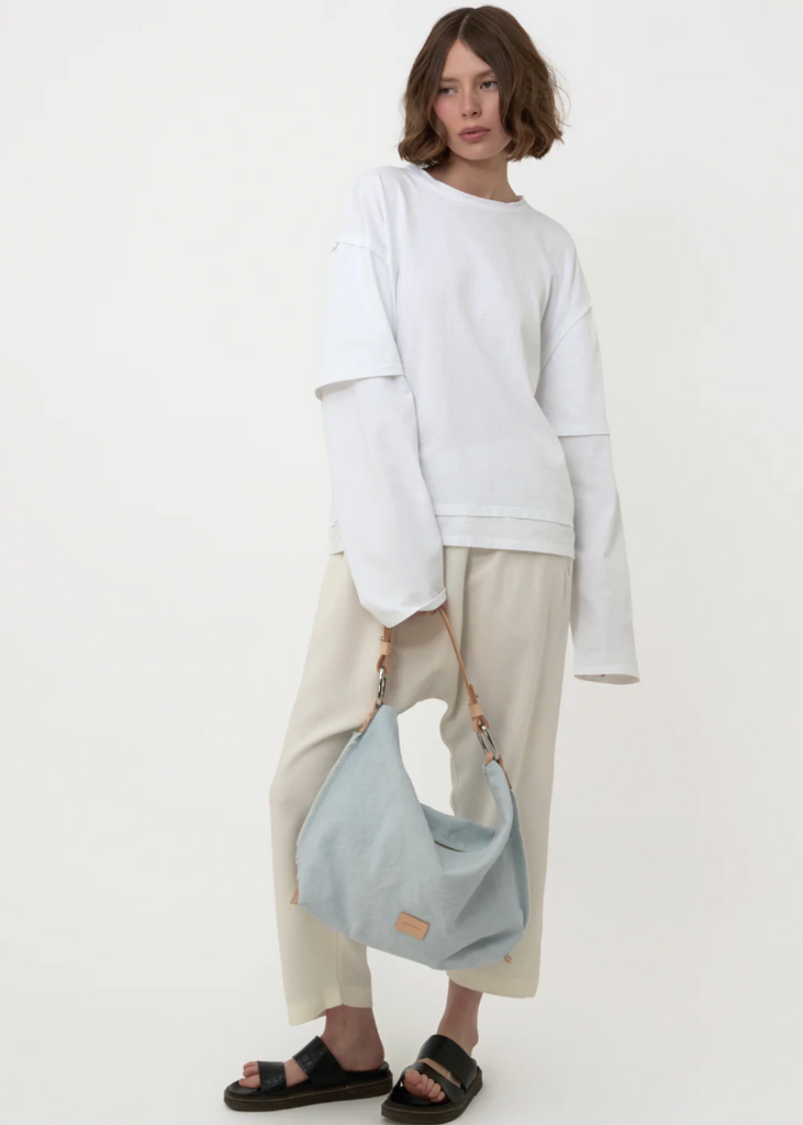 Graf Lantz | Hana Canvas Hobo Bag | Mist Vachetta