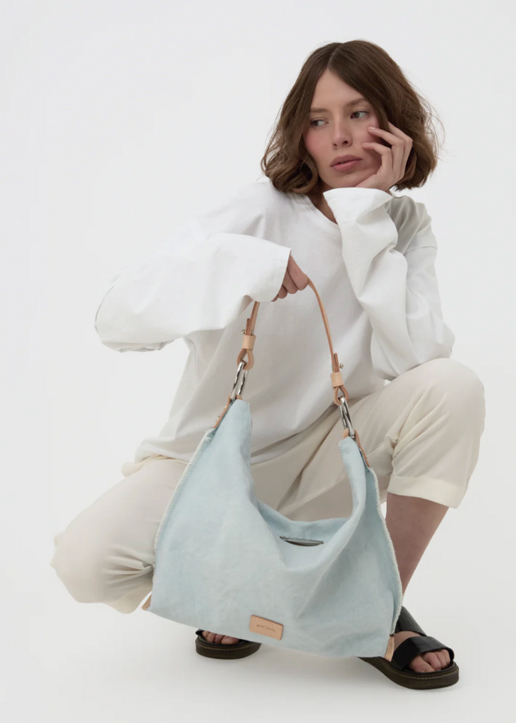 Graf Lantz | Hana Canvas Hobo Bag | Mist Vachetta