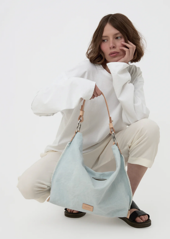 Graf Lantz | Hana Canvas Hobo Bag | Mist Vachetta