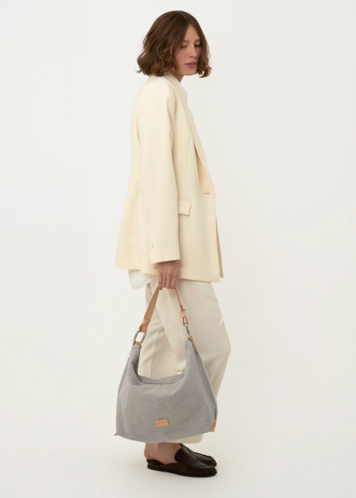 Graf Lantz | Hana Canvas Hobo Bag | Stone Vachetta
