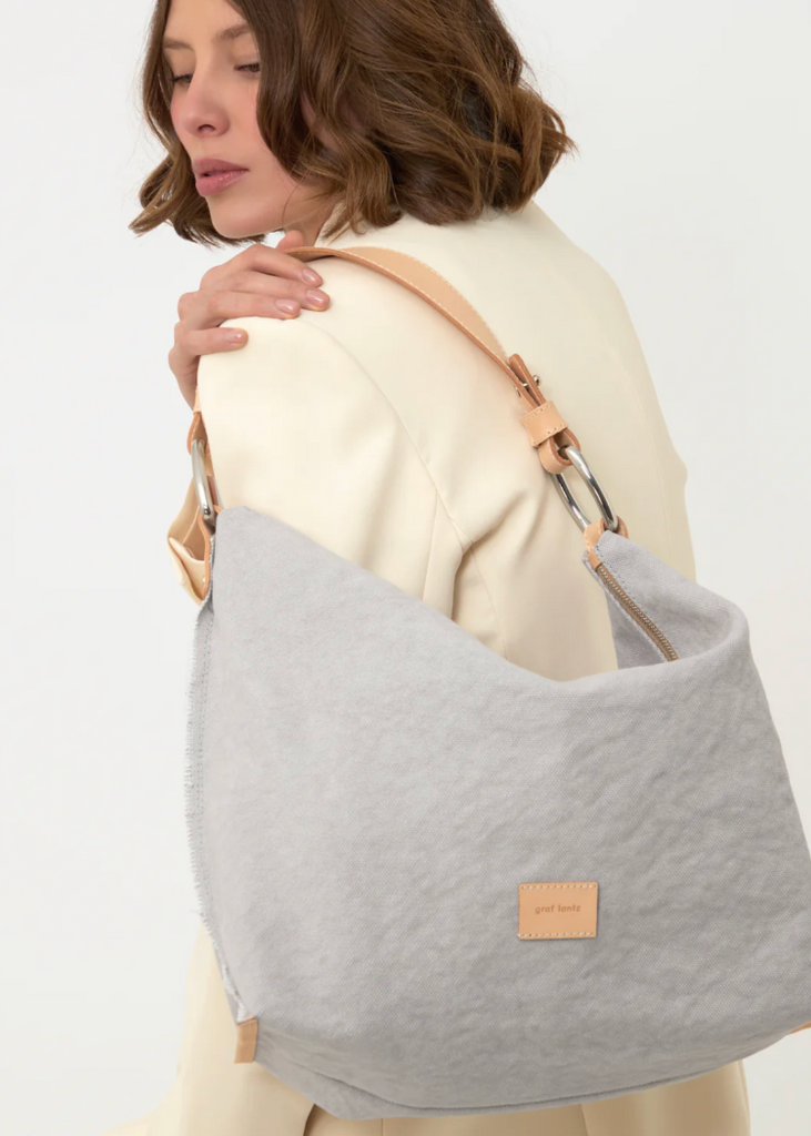 Graf Lantz | Hana Canvas Hobo Bag | Stone Vachetta