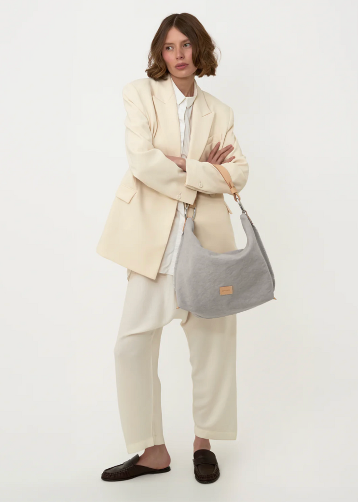 Graf Lantz | Hana Canvas Hobo Bag | Stone Vachetta