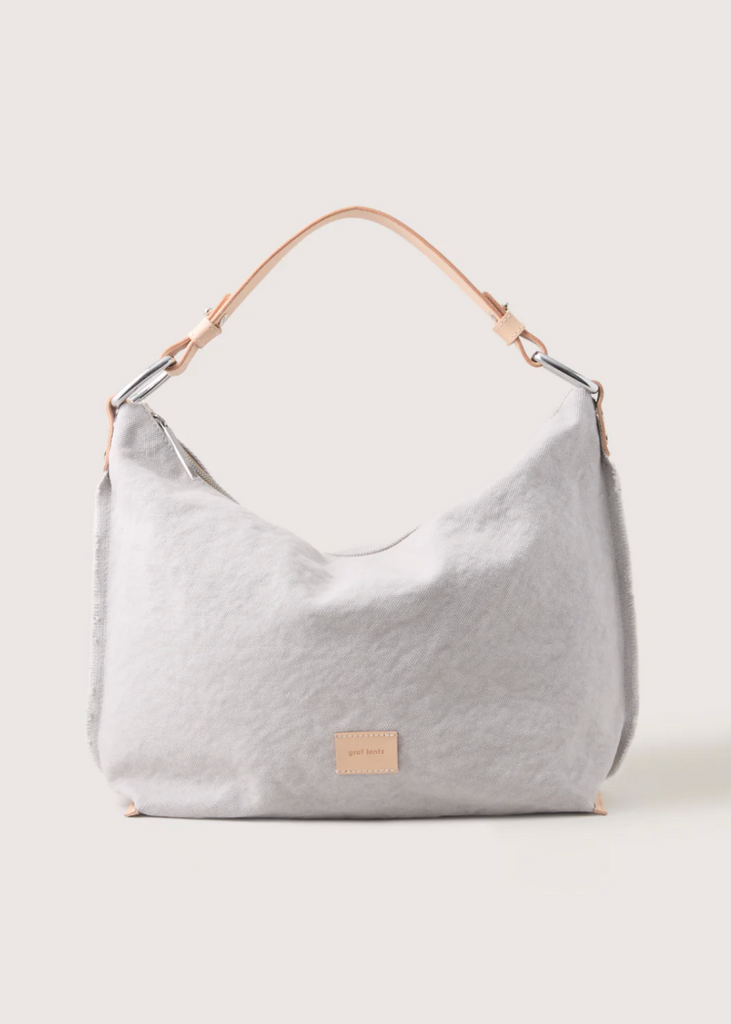 Graf Lantz | Hana Canvas Hobo Bag | Stone Vachetta
