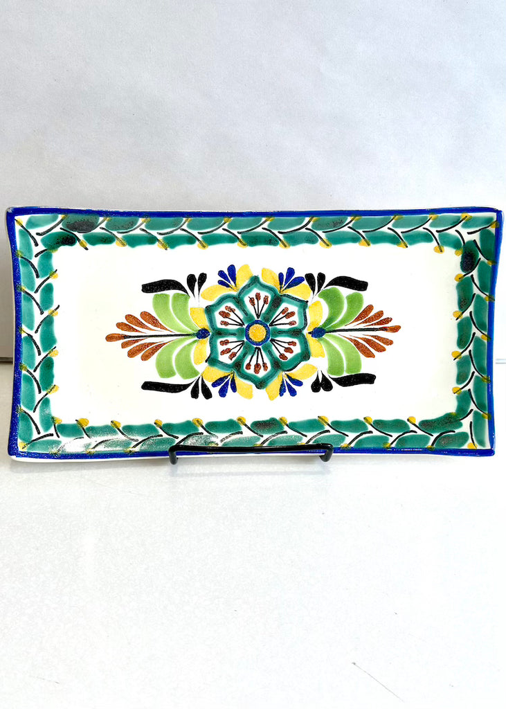 Gorky Gonzalez Pottery | Small Rectangular Plate Green Flower