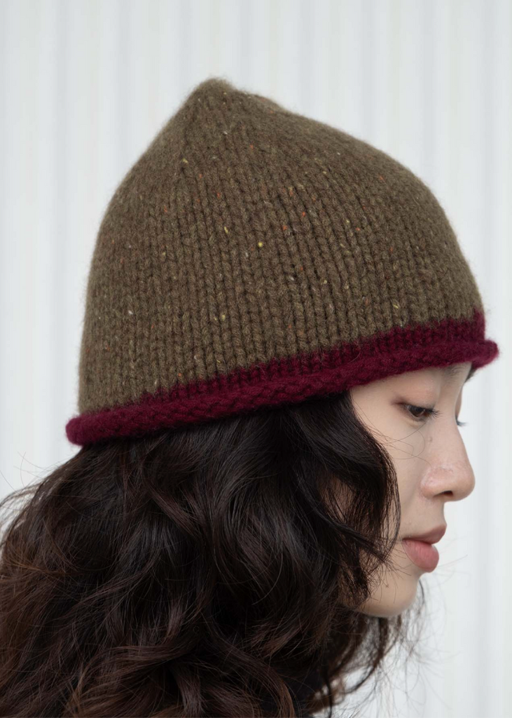 Oats + Rice | Cottage Hand-Knitted Rolled Edge Beanie | Green