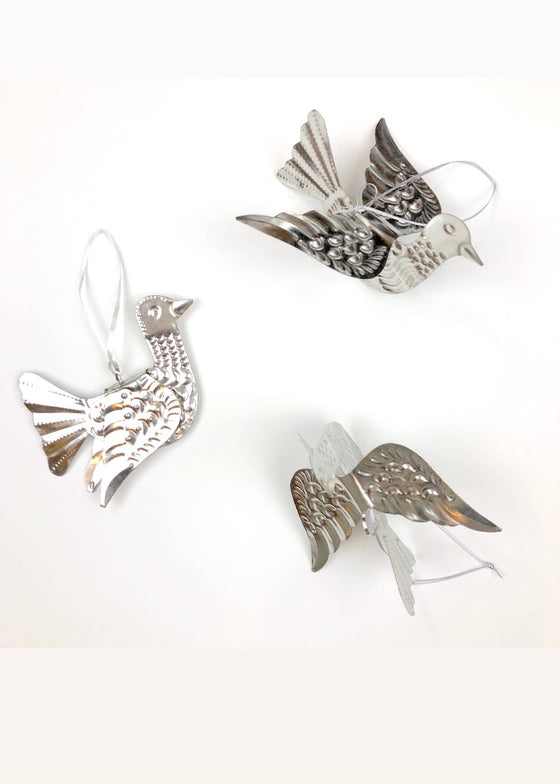 Hand Cut Embossed Tin Doves Ornament