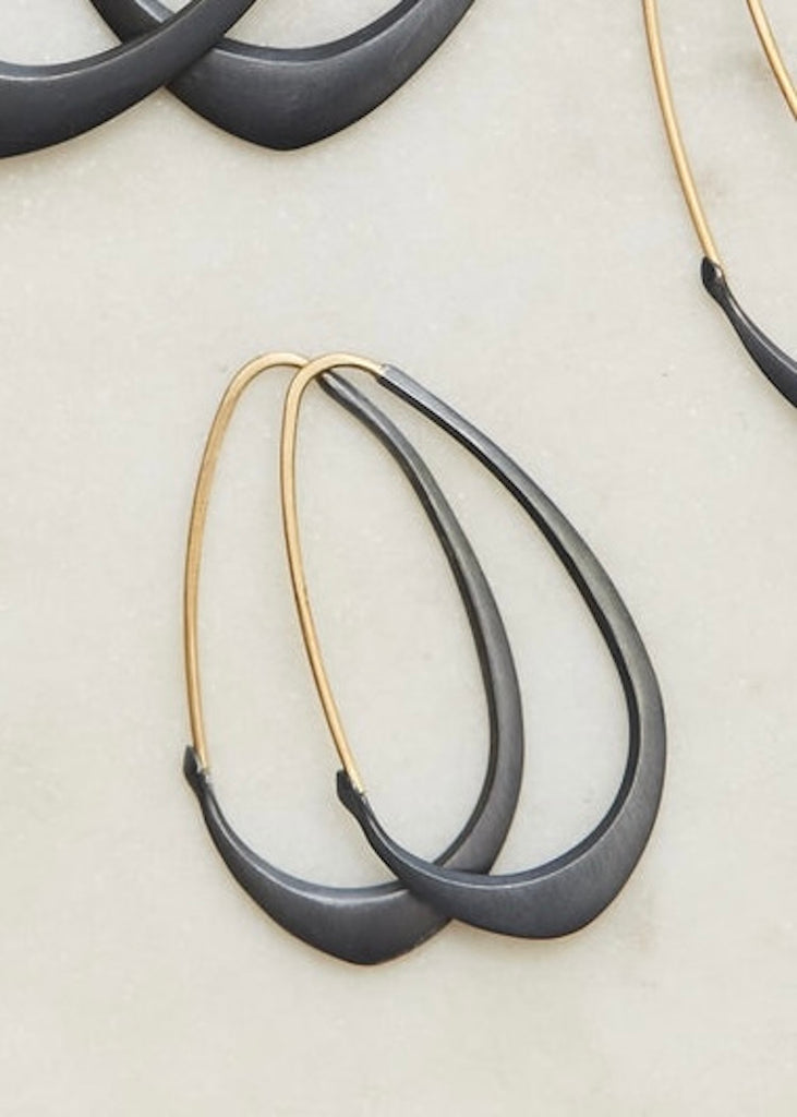 Hannah Blount | Little Oxidized Facet Hoops | 14k