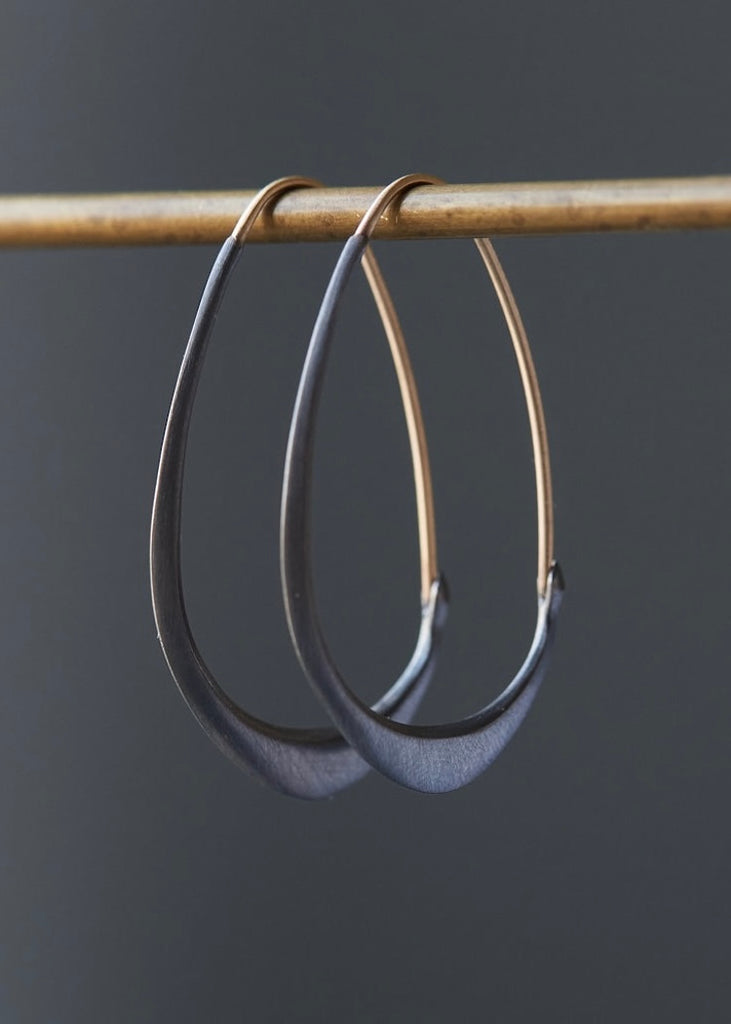 Hannah Blount | Little Oxidized Facet Hoops | 14k