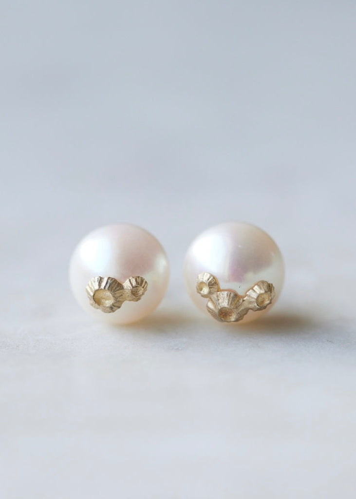 Hannah Blount | Pearl Studs with 14k Barnacles