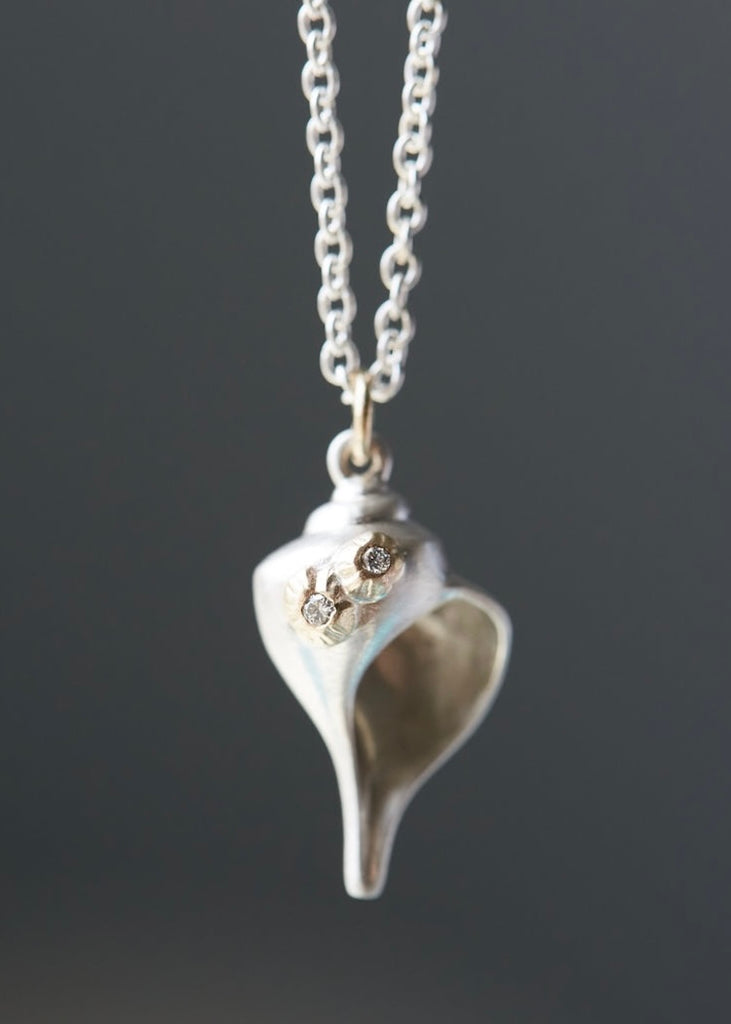 Hannah Blount | Small Whelk Shell Diamond Necklace | 14k Barnacles