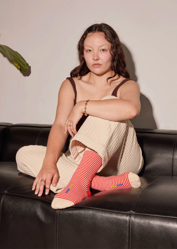 Hooray Sock Co. | Cole Striped Crew Socks | Poppy