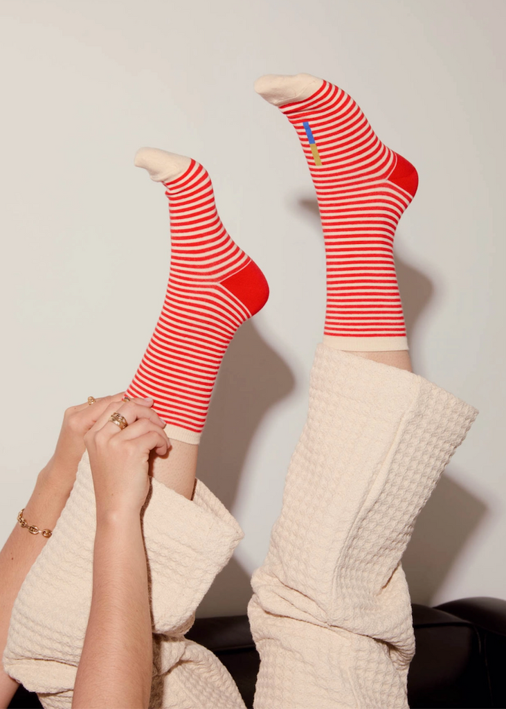 Hooray Sock Co. | Cole Striped Crew Socks | Poppy