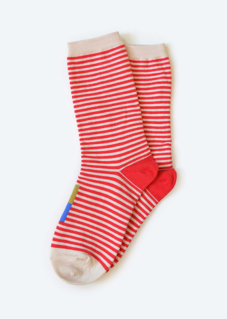 Hooray Sock Co. | Cole Striped Crew Socks | Poppy