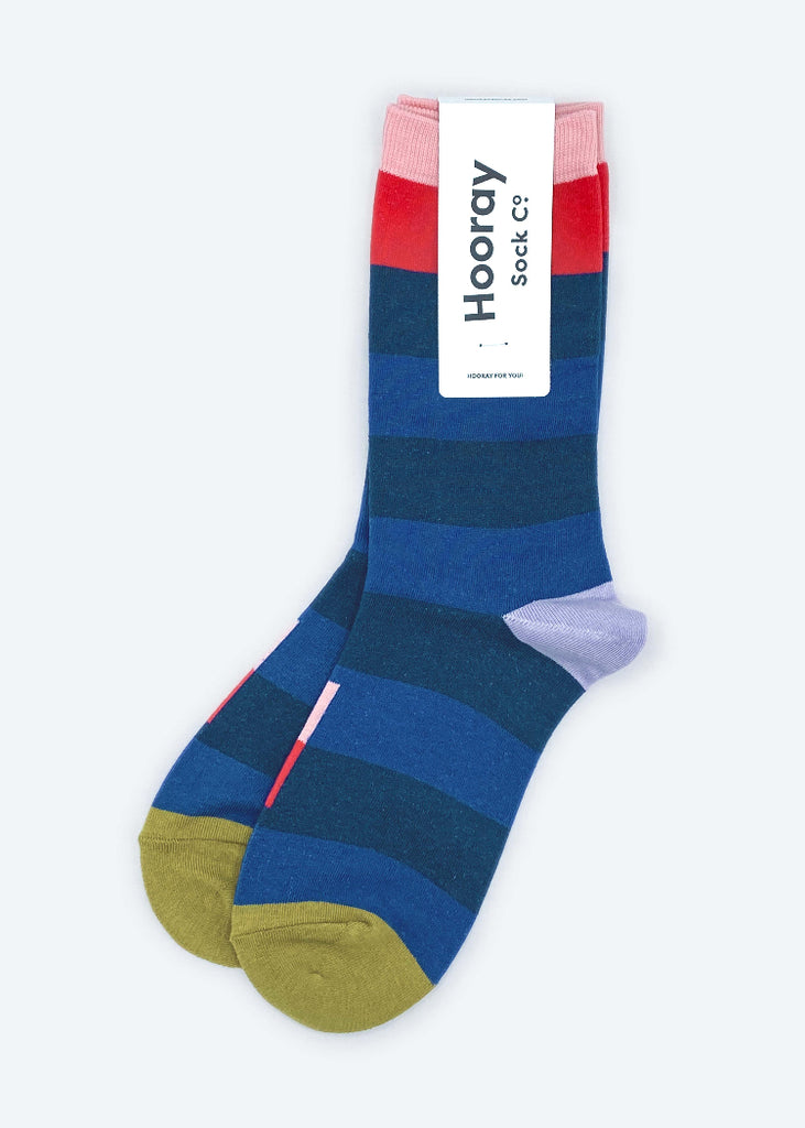 Hooray Sock Co. | Fillmore Striped Crew Socks | Marina Blue