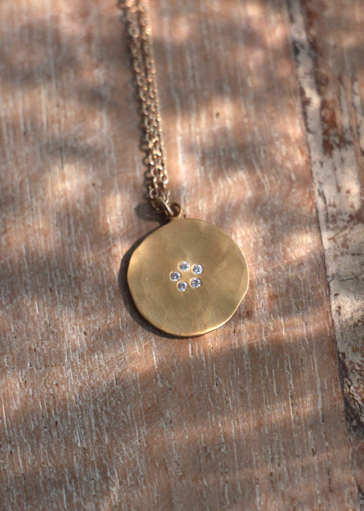 Ananda Khalsa | 22k Large Hammered Disk with Diamond Circle Charm