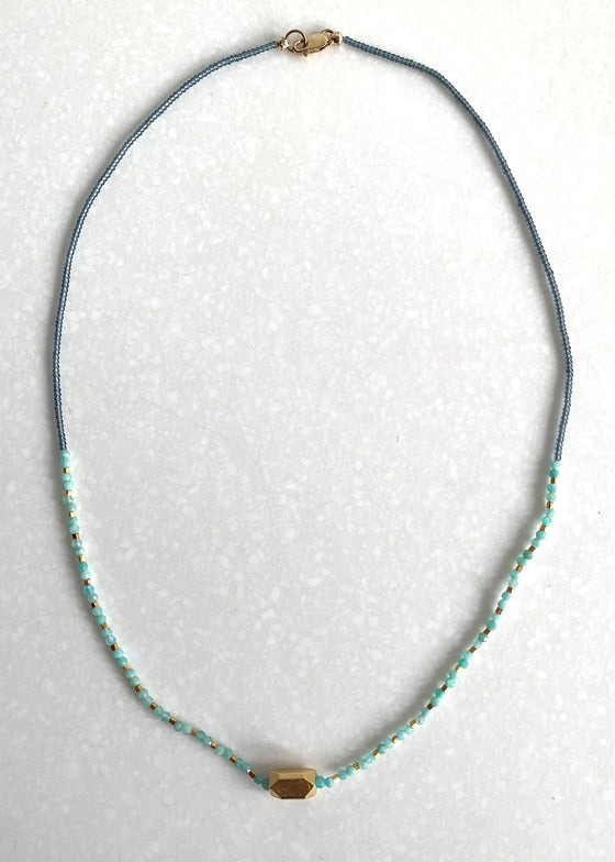 Debbie Fisher | Grey Seed + Gold Vermeil with Amazonite Necklace