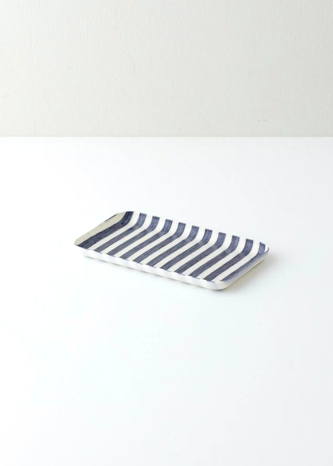 Linen Coated Tray | Blue + White Stripe