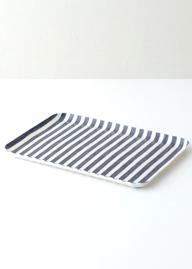 Linen Coated Tray | Blue + White Stripe