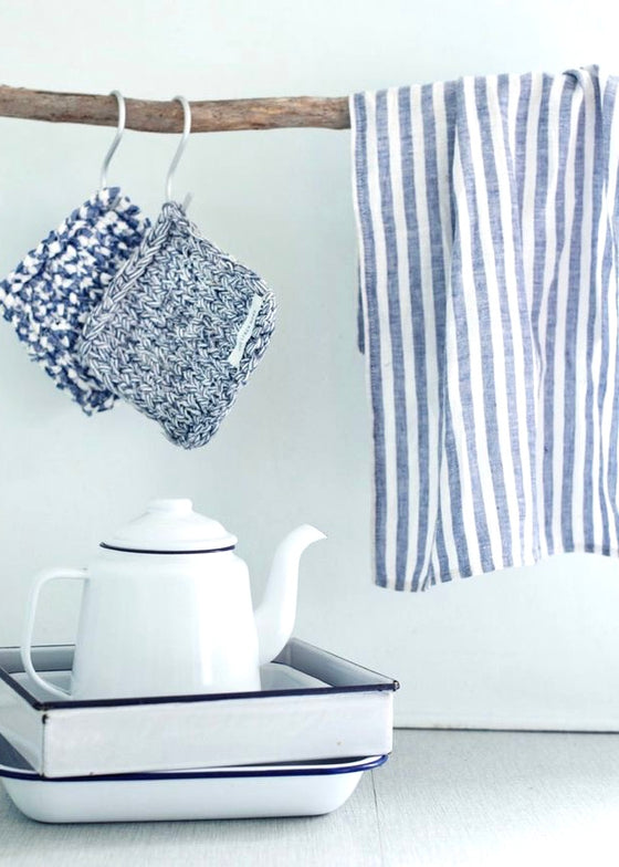 Linen Kitchen Cloth | White with Blue Stripe